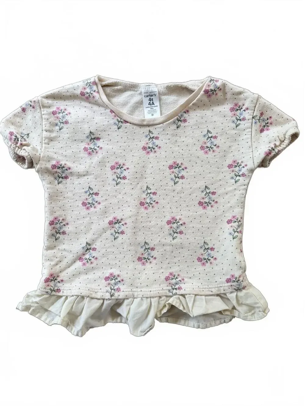 Carter’s Toddler Girls Floral Ruffle Hem Top 4T Short Sleeve Pink Floral Play